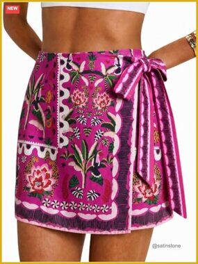 Womens Wrap Mini Skirt Side Tie High Rise 100% Polyester